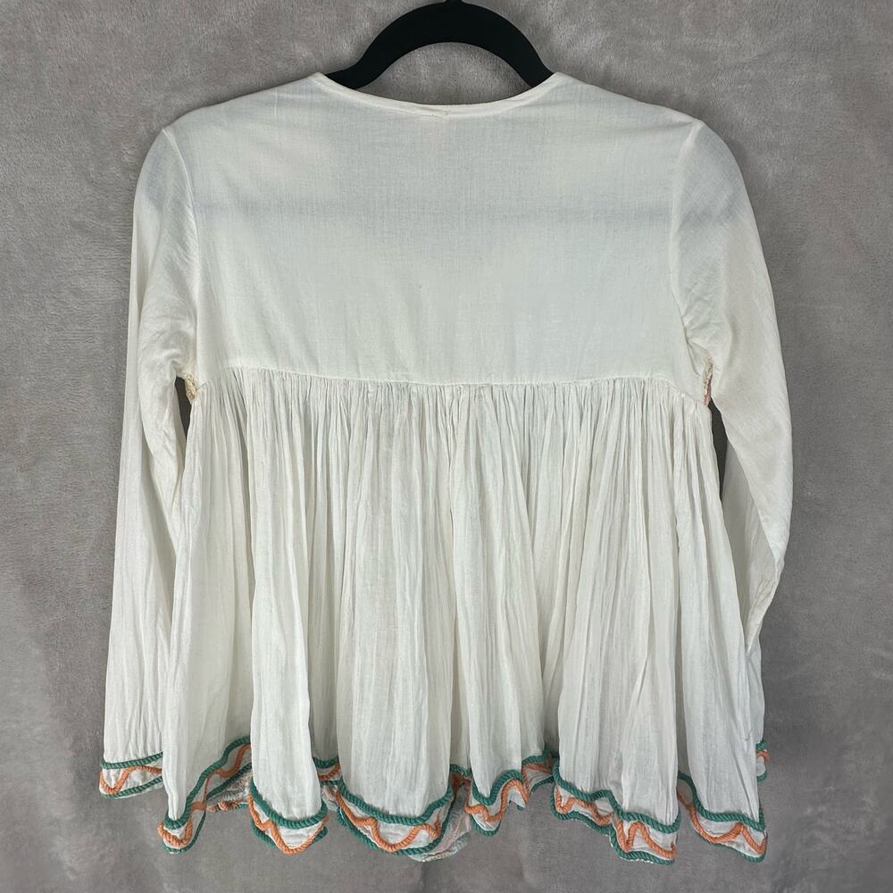 Raga Top Women Extra Small Cream Embroidered Coastland Babydoll Boho Festival - Picture 9 of 16